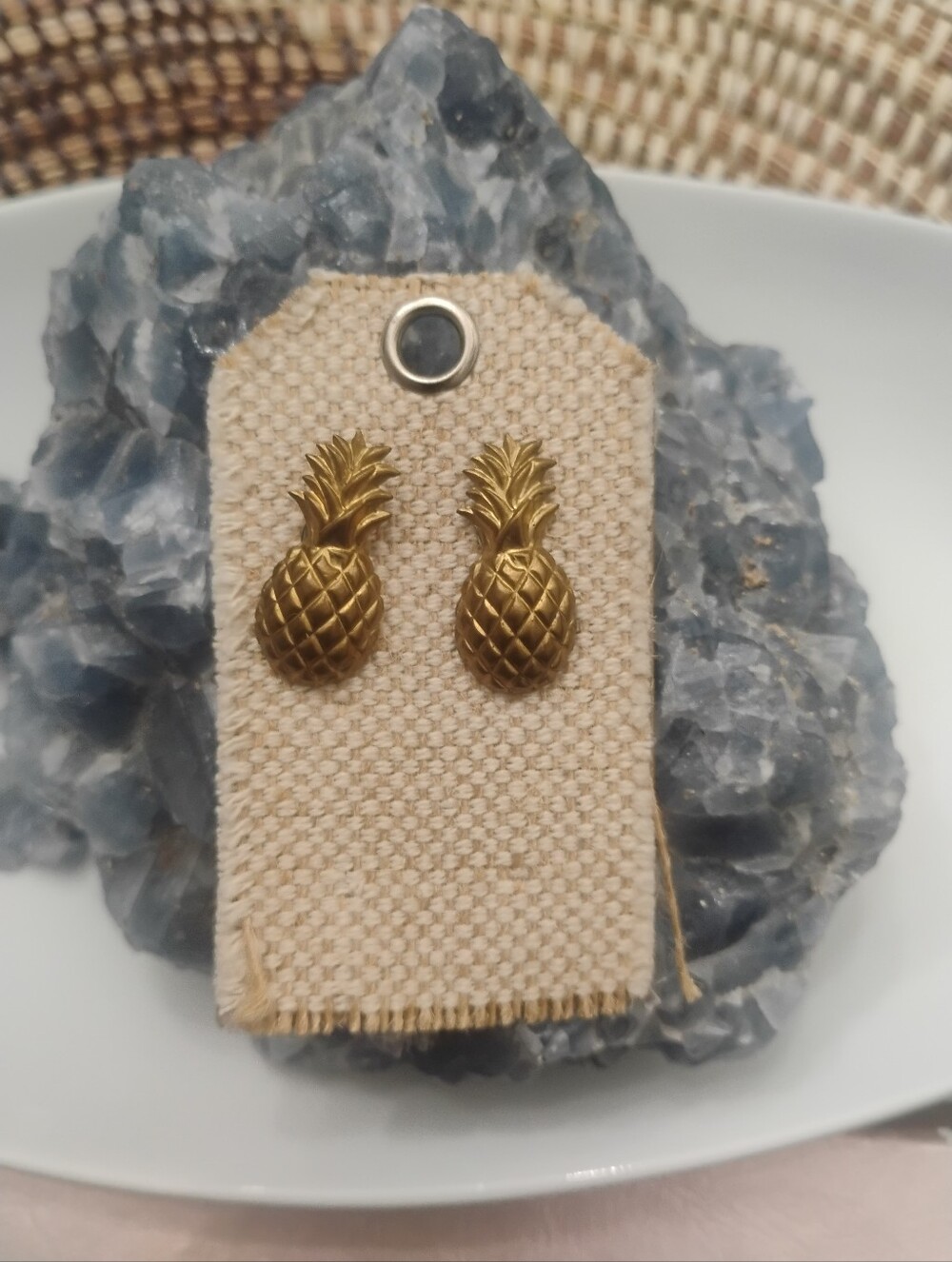 Goldtone Pineapple Post Earrings NEW